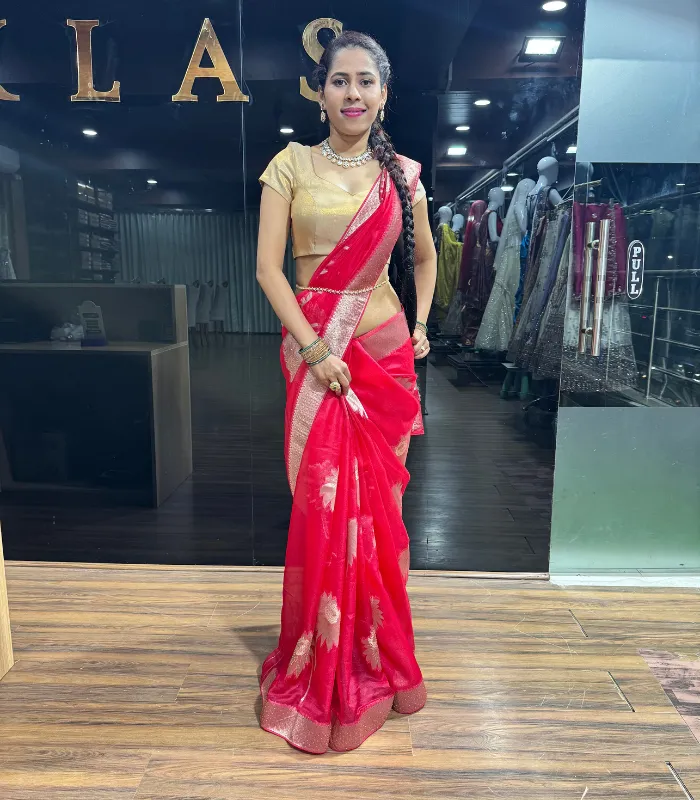 1 Red Fancy Silk Saree - Image 1