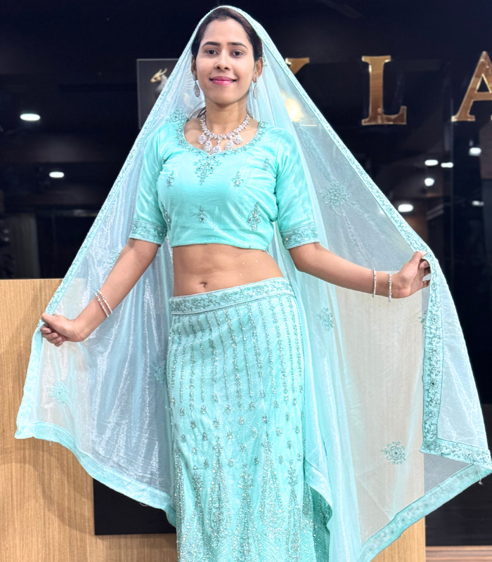 1 Aqua Blue Net Lehenga Choli. - Image 1