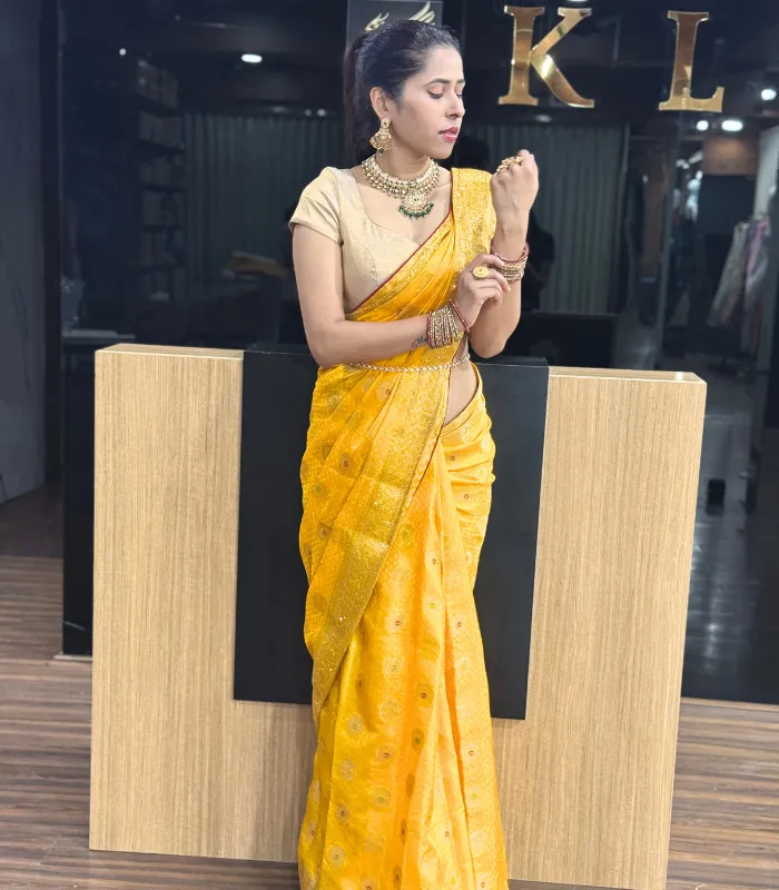 2 Yellow Fancy Saree - Image 1