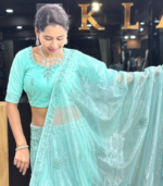 Aqua Blue Net Lehenga Choli. - Image 3