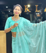 Aqua Blue Net Lehenga Choli. - Image 2