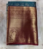 Maroon & Teal Kanchipuram Silk Saree - Image 3