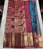 Teal Blue Kanchipuram Silk Saree - Image 4