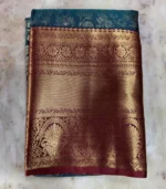Teal Blue Kanchipuram Silk Saree - Image 3