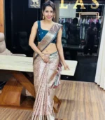 Rose Gold Kanchipuram Silk Saree - Image 2