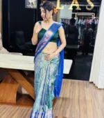 Royal Blue & Emerald Green Kanchipuram Silk Saree - Image 3