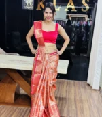 Sunset Orange Kanchipuram Silk Saree - Image 2