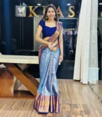 Sky Blue Kanchipuram Silk Saree - Image 4