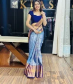 Sky Blue Kanchipuram Silk Saree - Image 3