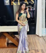 Silver Grey Kanchipuram Silk Saree - Image 4